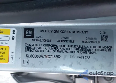 2021 Chevrolet Spark Fwd 1Lt Automatic from USA, damaged, VIN KL8CD6SA7MC748252